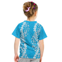 Puakenikeni and Maile Lei Kid T Shirt Blue Double Strand Lei