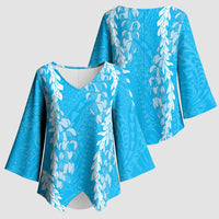 Puakenikeni and Maile Lei Kimono Sleeve Blouse Blue Double Strand Lei LT9 - Polynesian Pride