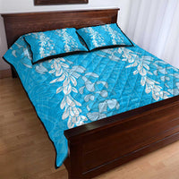 Puakenikeni and Maile Lei Quilt Bed Set Blue Double Strand Lei LT9 - Polynesian Pride