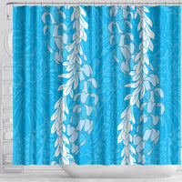 Puakenikeni and Maile Lei Shower Curtain Blue Double Strand Lei