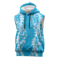 Puakenikeni and Maile Lei Sleeveless Hoodie Blue Double Strand Lei LT9 Blue - Polynesian Pride
