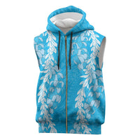 Puakenikeni and Maile Lei Sleeveless Zip Hoodie Blue Double Strand Lei LT9 Blue - Polynesian Pride