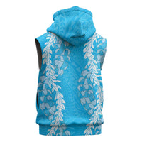 Puakenikeni and Maile Lei Sleeveless Zip Hoodie Blue Double Strand Lei LT9 - Polynesian Pride
