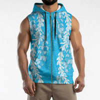 Puakenikeni and Maile Lei Sleeveless Zip Hoodie Blue Double Strand Lei LT9 - Polynesian Pride