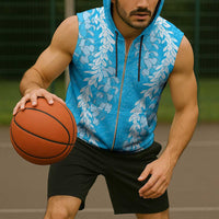 Puakenikeni and Maile Lei Sleeveless Zip Hoodie Blue Double Strand Lei LT9 - Polynesian Pride
