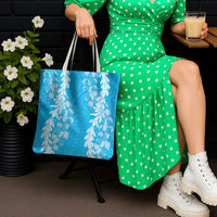 Puakenikeni and Maile Lei Tote Bag Blue Double Strand Lei - Polynesian Pride