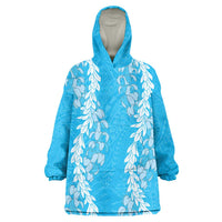 Puakenikeni and Maile Lei Wearable Blanket Hoodie Blue Double Strand Lei LT9 One Size Blue - Polynesian Pride