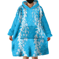 Puakenikeni and Maile Lei Wearable Blanket Hoodie Blue Double Strand Lei LT9 - Polynesian Pride