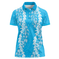 Puakenikeni and Maile Lei Women Polo Shirt Blue Double Strand Lei LT9 Female Blue - Polynesian Pride