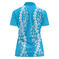 Puakenikeni and Maile Lei Women Polo Shirt Blue Double Strand Lei LT9 - Polynesian Pride