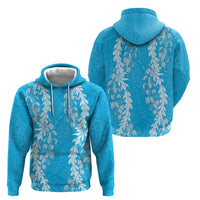 Puakenikeni and Maile Lei Zip Hoodie Blue Double Strand Lei