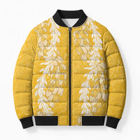 Puakenikeni and Maile Lei Bomber Puffer Jacket Gold Double Strand Lei LT9 Unisex Gold - Polynesian Pride