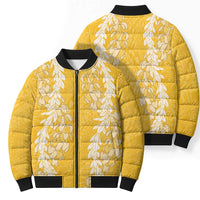 Puakenikeni and Maile Lei Bomber Puffer Jacket Gold Double Strand Lei LT9 - Polynesian Pride