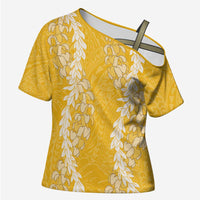 Puakenikeni and Maile Lei Cross Shoulder Shirt Gold Double Strand Lei LT9 Female Gold - Polynesian Pride