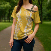 Puakenikeni and Maile Lei Cross Shoulder Shirt Gold Double Strand Lei LT9 - Polynesian Pride