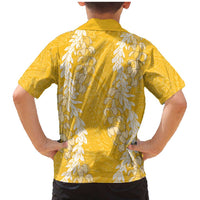 Puakenikeni and Maile Lei Family Matching Mermaid Dress and Hawaiian Shirt Gold Double Strand Lei