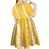 Puakenikeni and Maile Lei Kid Short Sleeve Dress - Gold Double Strand Lei LT9 - Polynesian Pride