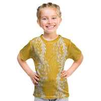 Puakenikeni and Maile Lei Kid T Shirt Gold Double Strand Lei