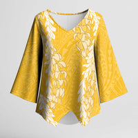 Puakenikeni and Maile Lei Kimono Sleeve Blouse Gold Double Strand Lei LT9 Female Gold - Polynesian Pride
