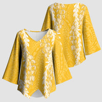 Puakenikeni and Maile Lei Kimono Sleeve Blouse Gold Double Strand Lei LT9 - Polynesian Pride