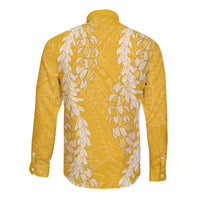 Puakenikeni and Maile Lei Long Sleeve Button Shirt Gold Double Strand Lei LT9 - Polynesian Pride