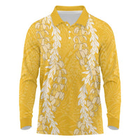 Puakenikeni and Maile Lei Long Sleeve Polo Shirt Gold Double Strand Lei LT9 Gold - Polynesian Pride