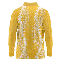 Puakenikeni and Maile Lei Long Sleeve Polo Shirt Gold Double Strand Lei LT9 - Polynesian Pride