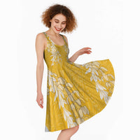 Puakenikeni and Maile Lei Midi Dress Gold Double Strand Lei - Polynesian Pride