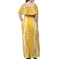 Puakenikeni and Maile Lei Off Shoulder Maxi Dress Gold Double Strand Lei LT9 - Polynesian Pride