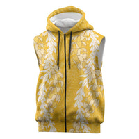 Puakenikeni and Maile Lei Sleeveless Zip Hoodie Gold Double Strand Lei LT9 Gold - Polynesian Pride