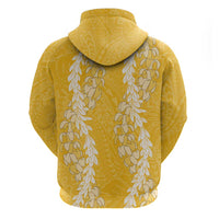 Puakenikeni and Maile Lei Zip Hoodie Gold Double Strand Lei