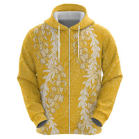 Puakenikeni and Maile Lei Zip Hoodie Gold Double Strand Lei