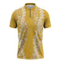 Puakenikeni and Maile Lei Zipper Polo Shirt Gold Double Strand Lei LT9 Gold - Polynesian Pride