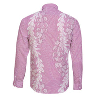 Puakenikeni and Maile Lei Family Matching Long Sleeve Bodycon Dress and Hawaiian Shirt Pink Double Strand Lei