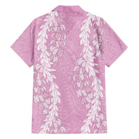 Puakenikeni and Maile Lei Family Matching Off Shoulder Short Dress and Hawaiian Shirt Pink Double Strand Lei LT9 - Polynesian Pride