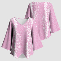 Puakenikeni and Maile Lei Kimono Sleeve Blouse Pink Double Strand Lei LT9 - Polynesian Pride
