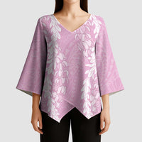 Puakenikeni and Maile Lei Kimono Sleeve Blouse Pink Double Strand Lei LT9 - Polynesian Pride