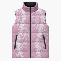 Puakenikeni and Maile Lei Sleeveless Puffer Jacket Pink Double Strand Lei LT9 Unisex Pink - Polynesian Pride