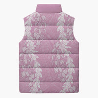 Puakenikeni and Maile Lei Sleeveless Puffer Jacket Pink Double Strand Lei LT9 - Polynesian Pride