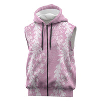 Puakenikeni and Maile Lei Sleeveless Zip Hoodie Pink Double Strand Lei LT9 Pink - Polynesian Pride