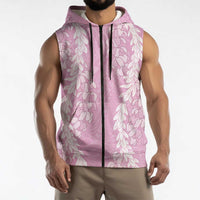 Puakenikeni and Maile Lei Sleeveless Zip Hoodie Pink Double Strand Lei LT9 - Polynesian Pride