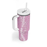 Puakenikeni and Maile Lei Tumbler With Handle Pink Double Strand Lei