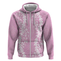 Puakenikeni and Maile Lei Zip Hoodie Pink Double Strand Lei