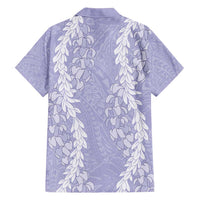 Puakenikeni and Maile Lei Family Matching Off Shoulder Maxi Dress and Hawaiian Shirt Purple Double Strand Lei