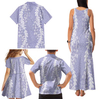 Puakenikeni and Maile Lei Family Matching Tank Maxi Dress and Hawaiian Shirt Purple Double Strand Lei