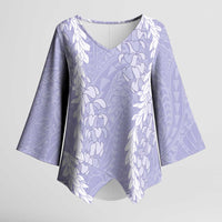 Puakenikeni and Maile Lei Kimono Sleeve Blouse Purple Double Strand Lei LT9 Female Purple - Polynesian Pride