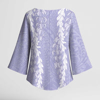 Puakenikeni and Maile Lei Kimono Sleeve Blouse Purple Double Strand Lei LT9 - Polynesian Pride