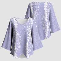 Puakenikeni and Maile Lei Kimono Sleeve Blouse Purple Double Strand Lei LT9 - Polynesian Pride