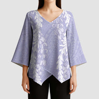 Puakenikeni and Maile Lei Kimono Sleeve Blouse Purple Double Strand Lei LT9 - Polynesian Pride
