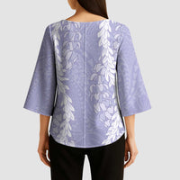 Puakenikeni and Maile Lei Kimono Sleeve Blouse Purple Double Strand Lei LT9 - Polynesian Pride